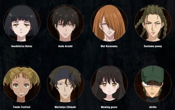 Characters from 7 Seeds stand in front of green mountains, with stern looks on their faces.
